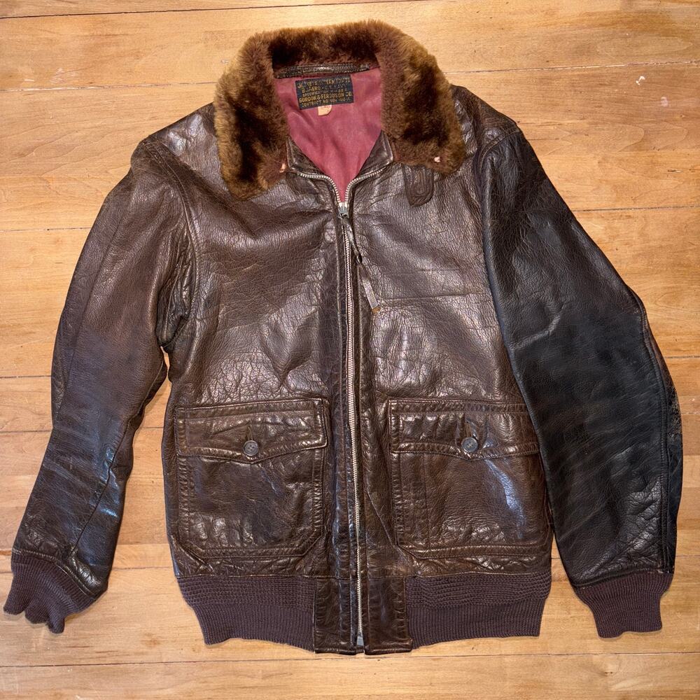 Vtg 40s WWII US Navy USN M-422A G-1 Leather Jacket Gordon Furguson Fur Collar 36